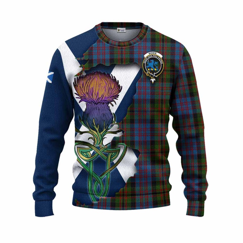 Bowie Tartan Family Crest Knitted Sweater Scottish Thistle Celtic Inspired