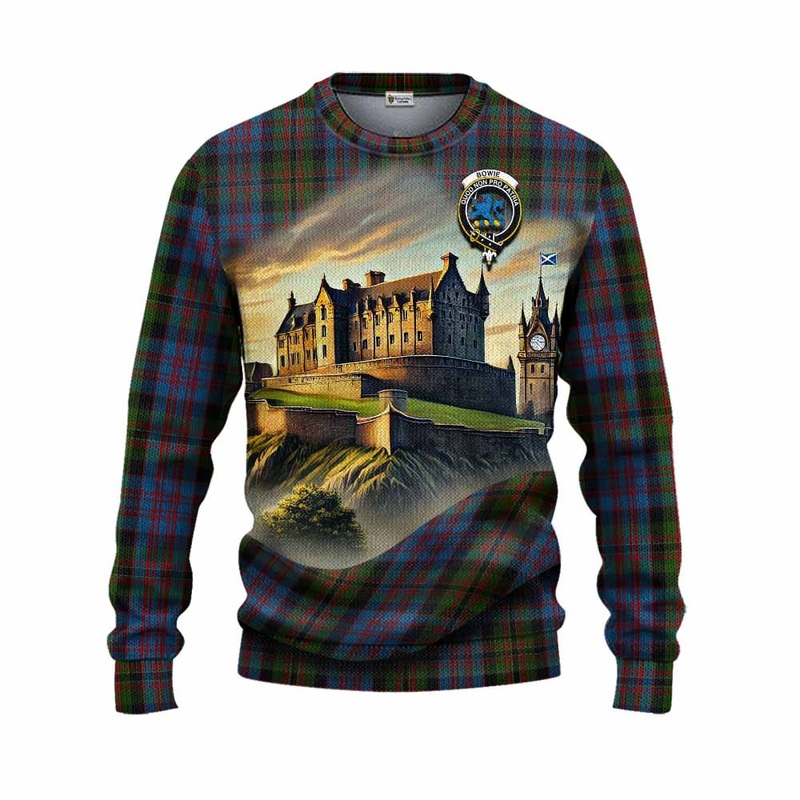 Bowie Tartan Family Crest Knitted Sweater with Scottish Ancient Castle Style