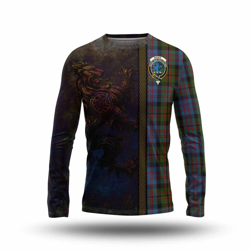Bowie Tartan Family Crest Long Sleeve T-Shirt Alba Gu Brath Be Brave Lion Ancient Style