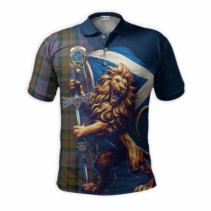 Bowie Tartan Family Crest Men's Polo Shirt with Scottish Majestic Lion