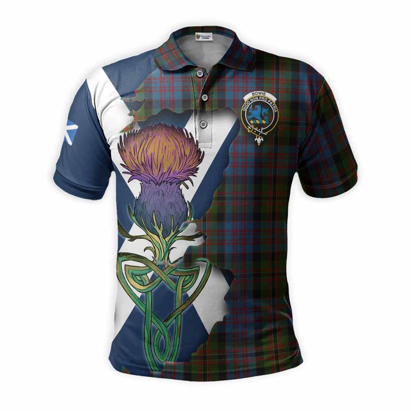 Bowie Tartan Family Crest Polo Shirt Scottish Thistle Celtic Inspired