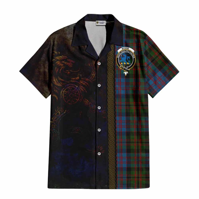 Bowie Tartan Family Crest Short Sleeve Button Shirt Alba Gu Brath Be Brave Lion Ancient Style