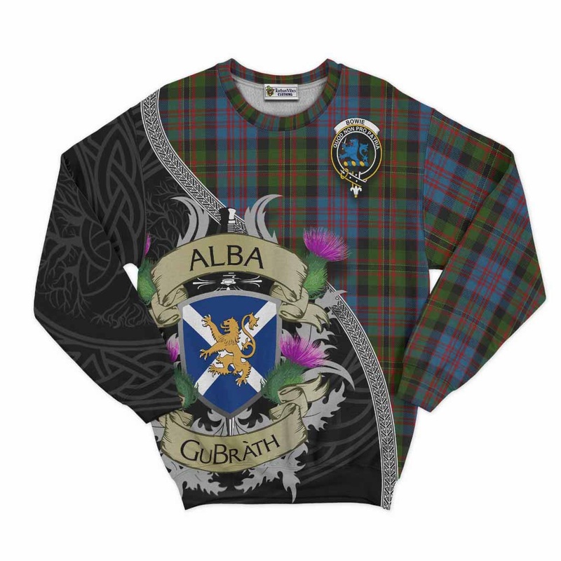 Bowie Tartan Family Crest Sweatshirt Lion Rampant Royal Thistle Shield Celtic Inspired