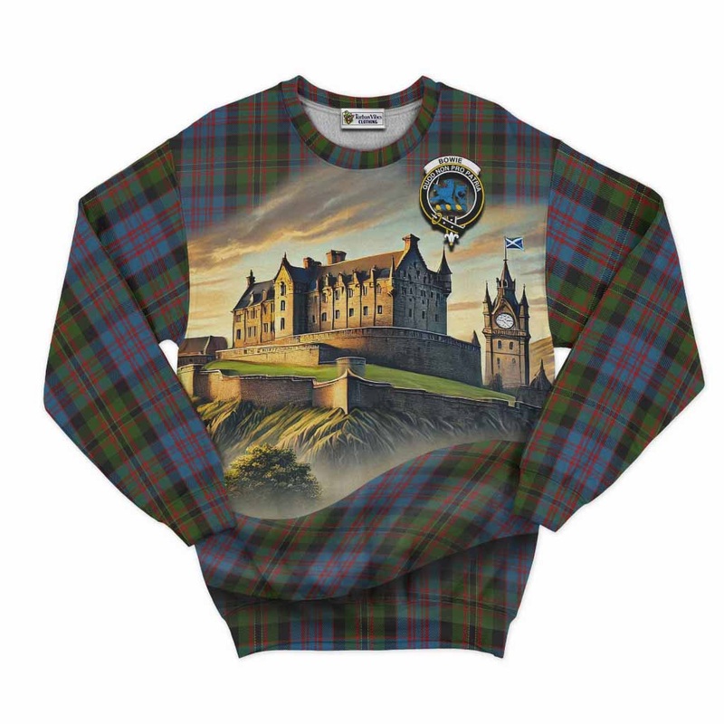 Bowie Tartan Family Crest Sweatshirt with Scottish Ancient Castle Style
