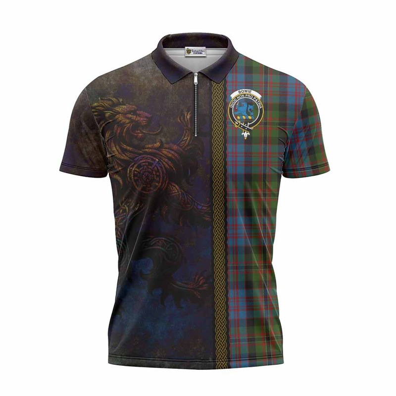 Bowie Tartan Family Crest Zipper Polo Shirt Alba Gu Brath Be Brave Lion Ancient Style