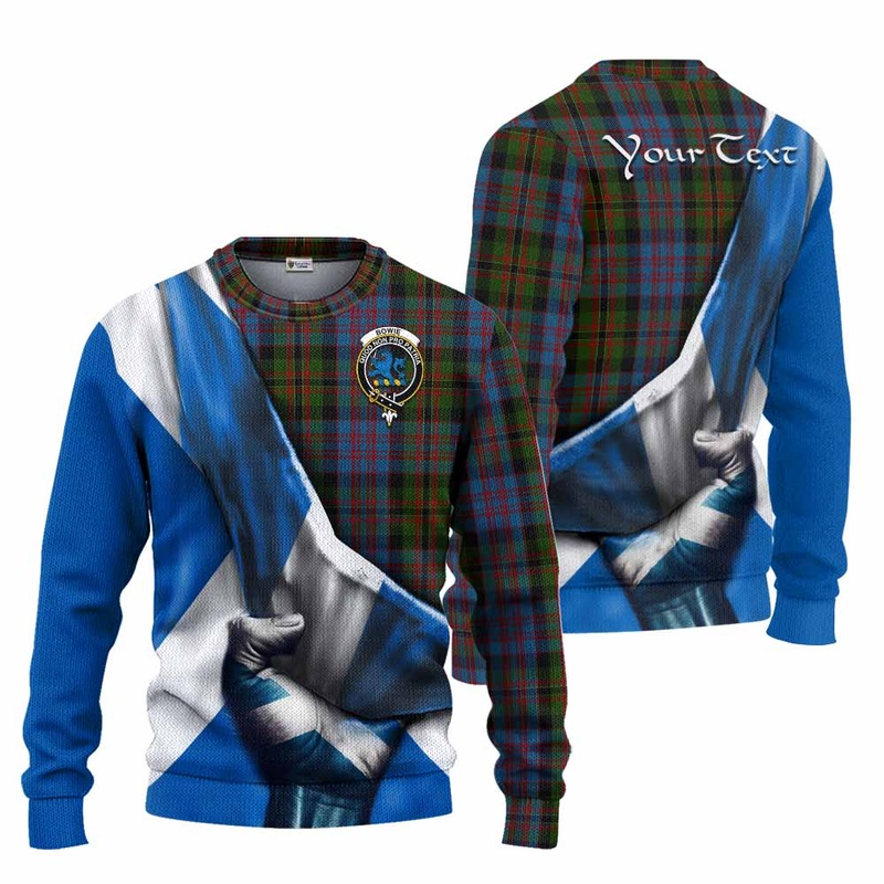 Bowie Tartan Knitted Sweater with Family Crest Scotland Patriotic Style