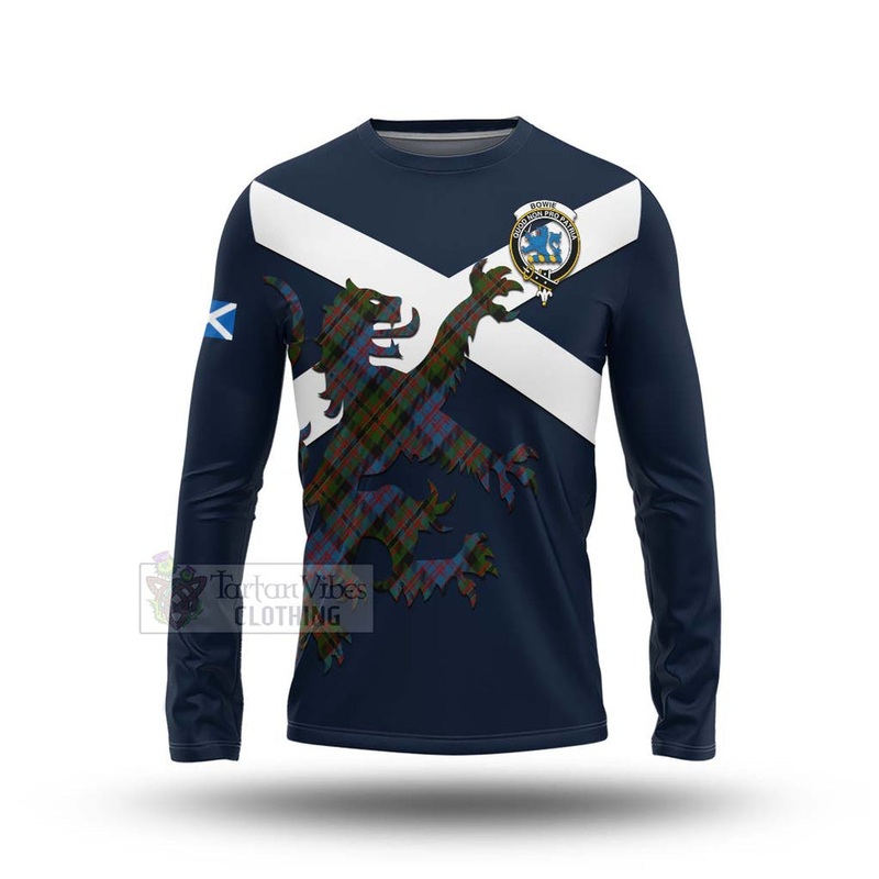 Bowie Tartan Lion Rampant Long Sleeve T-Shirt  Proudly Display Your Heritage with Alba Gu Brath and Clan Name