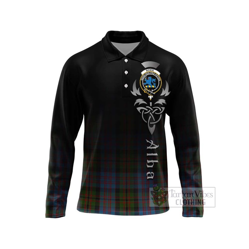 Bowie Tartan Long Sleeve Polo Shirt Featuring Alba Gu Brath Family Crest Celtic Inspired