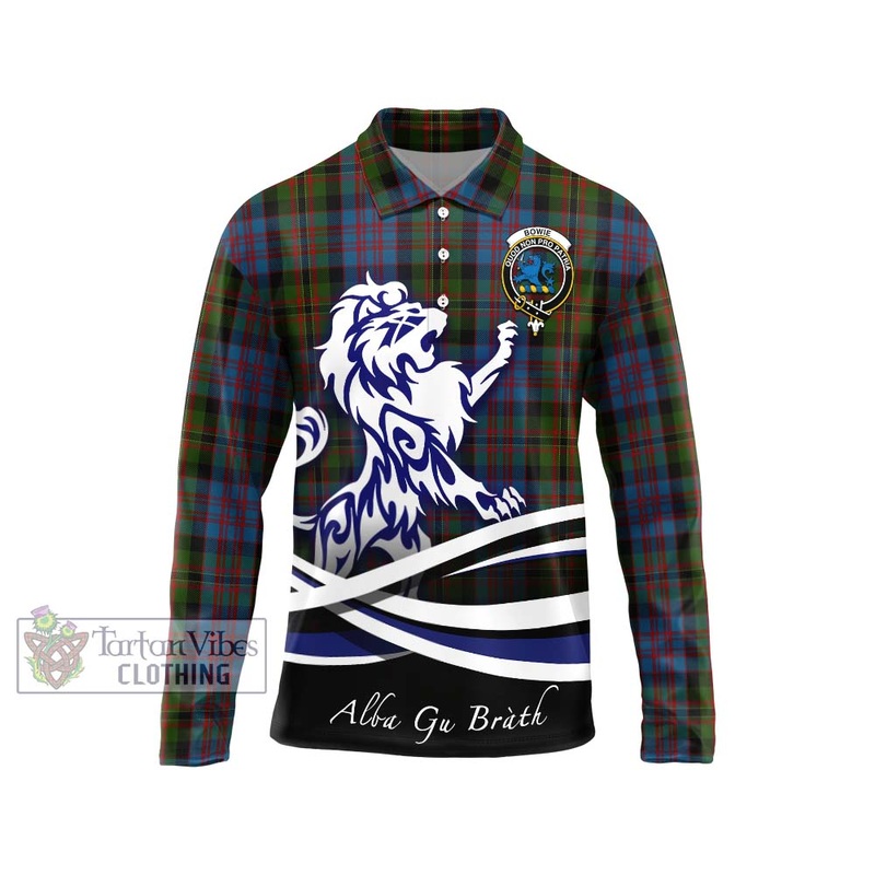 Bowie Tartan Long Sleeve Polo Shirt with Alba Gu Brath Regal Lion Emblem