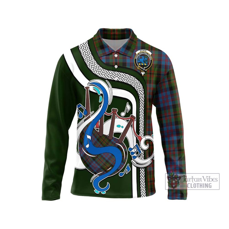 Bowie Tartan Long Sleeve Polo Shirt with Epic Bagpipe Style