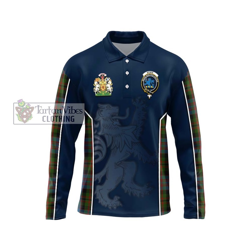 Bowie Tartan Long Sleeve Polo Shirt with Family Crest and Lion Rampant Vibes Sport Style