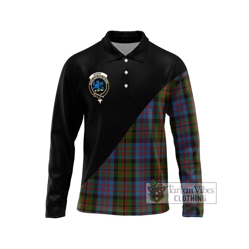 Bowie Tartan Long Sleeve Polo Shirt with Family Crest and Military Logo Style
