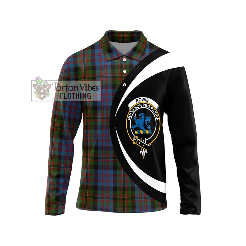 Bowie Tartan Long Sleeve Polo Shirt with Family Crest Circle Style