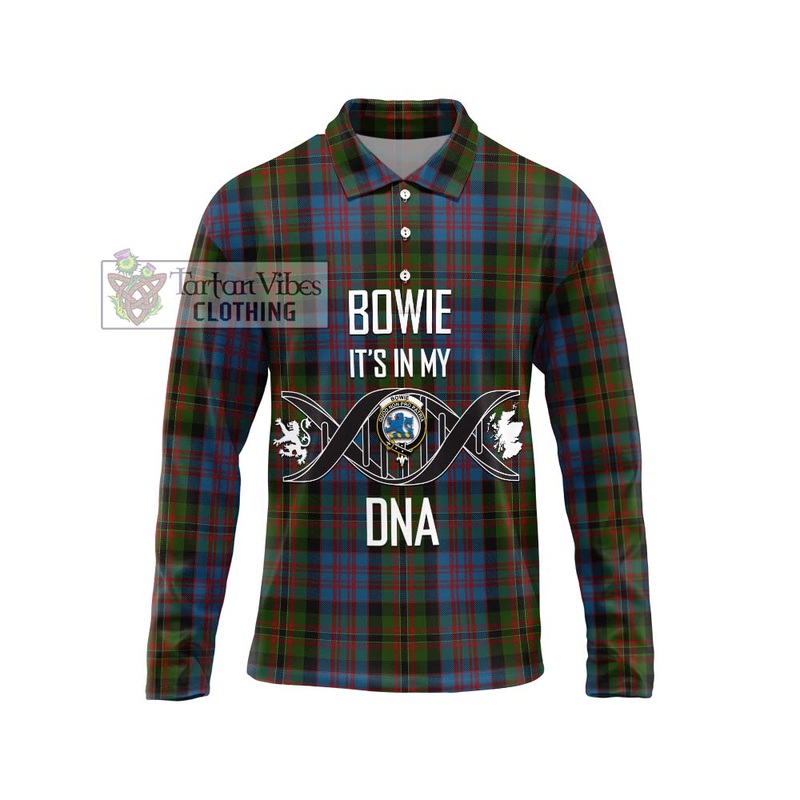 Bowie Tartan Long Sleeve Polo Shirt with Family Crest DNA In Me Style