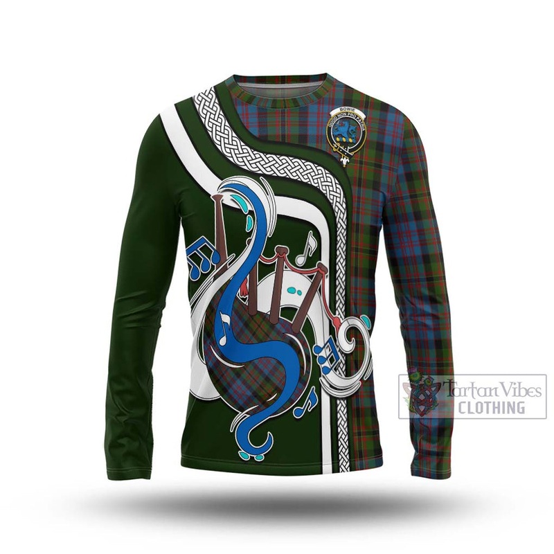 Bowie Tartan Long Sleeve T-Shirt with Epic Bagpipe Style