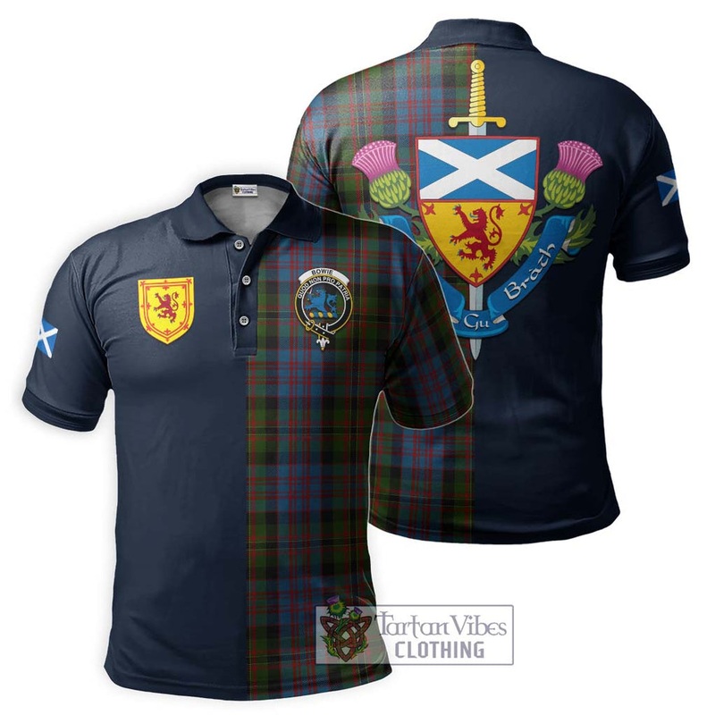Bowie Tartan Polo Shirt Alba with Scottish Lion Royal Arm Half Style