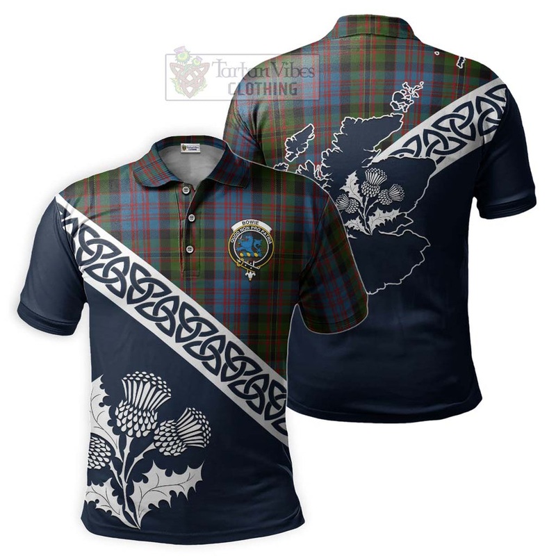 Bowie Tartan Polo Shirt Featuring Thistle and Scotland Map