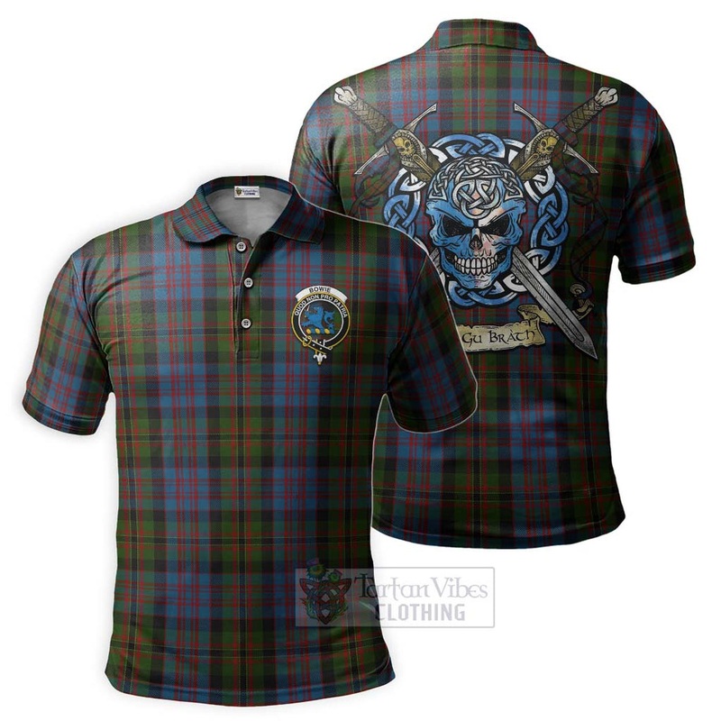 Bowie Tartan Polo Shirt with Family Crest Celtic Skull Style