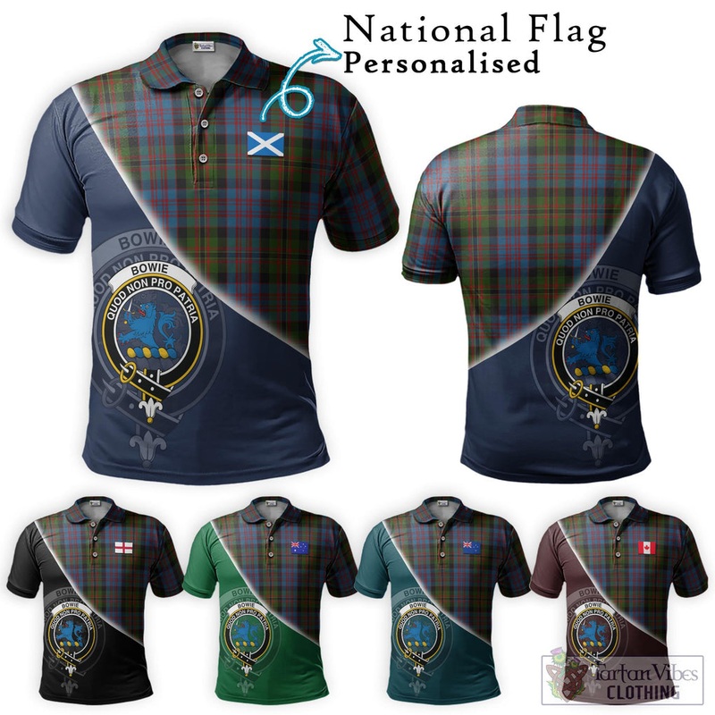 Bowie Tartan Polo Shirt with Personalised National Flag and Family Crest Half Style