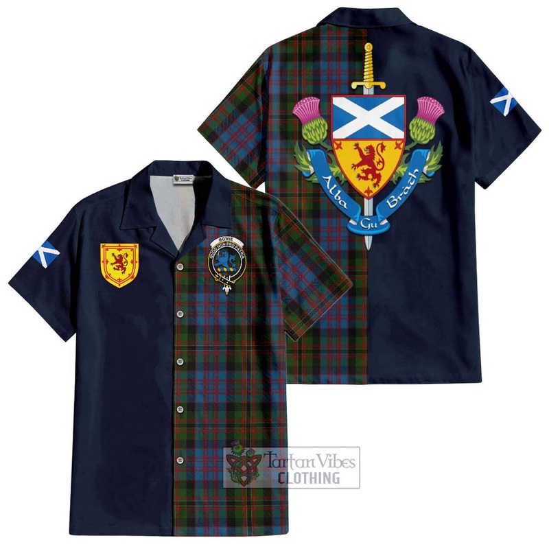Bowie Tartan Short Sleeve Button Shirt Alba with Scottish Lion Royal Arm Half Style