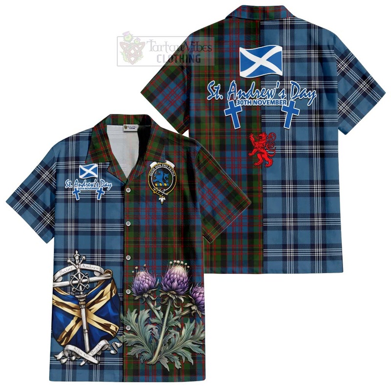 Bowie Tartan Short Sleeve Button Shirt Happy St. Andrew's Day Half Tartan Style