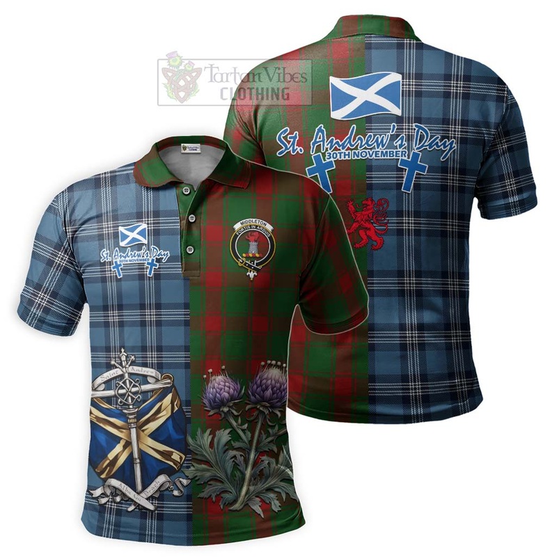 Middleton Tartan Polo Shirt Happy St. Andrew's Day Half Tartan Style