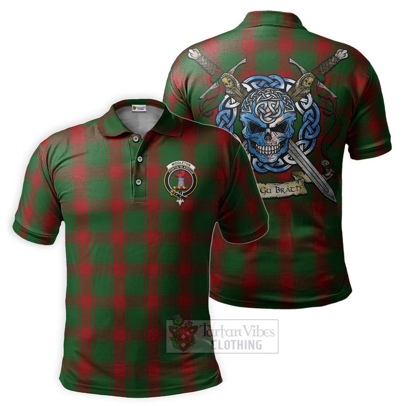 Middleton Tartan Polo Shirt with Family Crest Celtic Skull Style