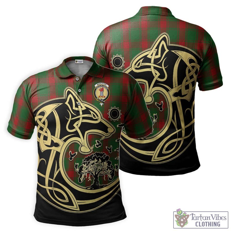 Middleton Tartan Polo Shirt with Family Crest Celtic Wolf Style
