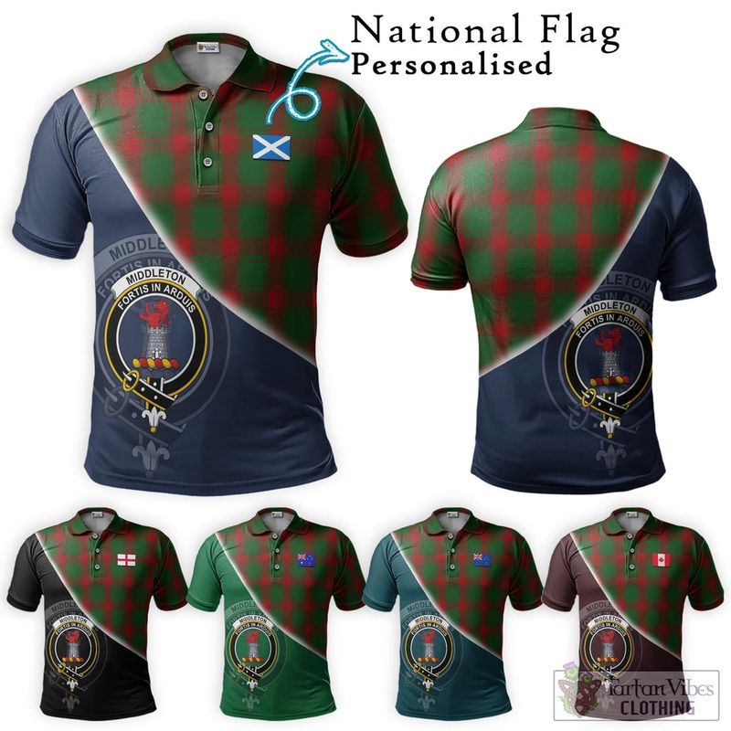 Middleton Tartan Polo Shirt with Personalised National Flag and Family Crest Half Style