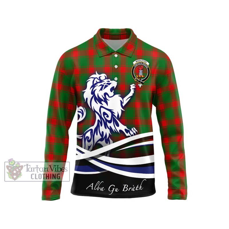 Middleton Modern Tartan Long Sleeve Polo Shirt with Alba Gu Brath Regal Lion Emblem