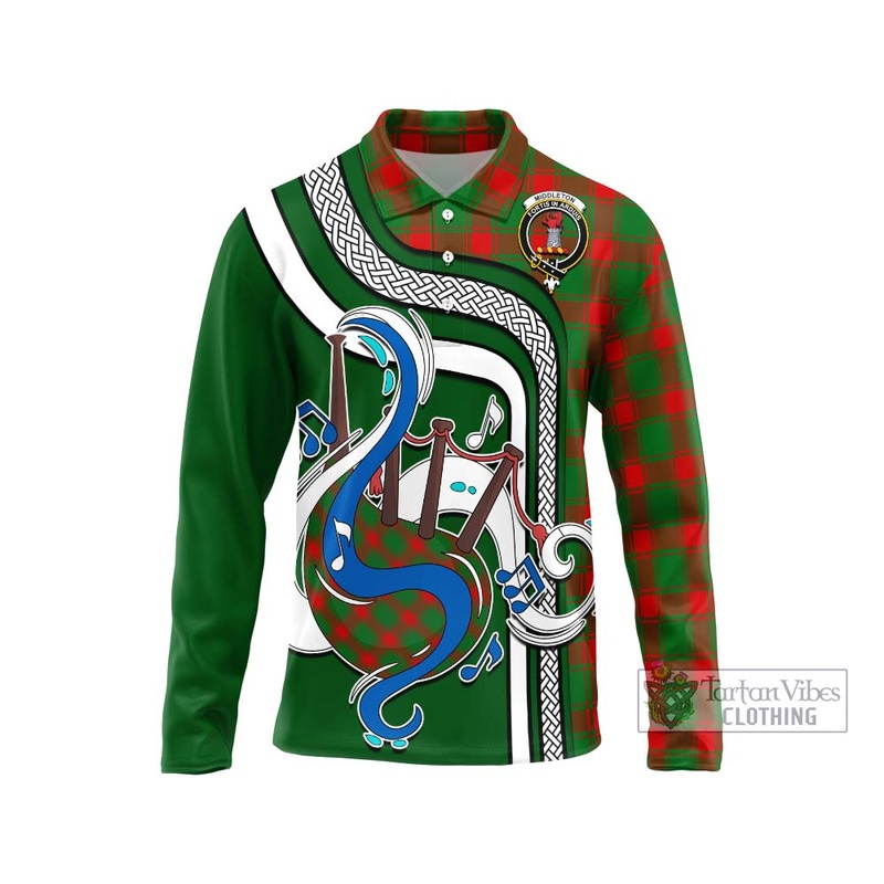 Middleton Modern Tartan Long Sleeve Polo Shirt with Epic Bagpipe Style