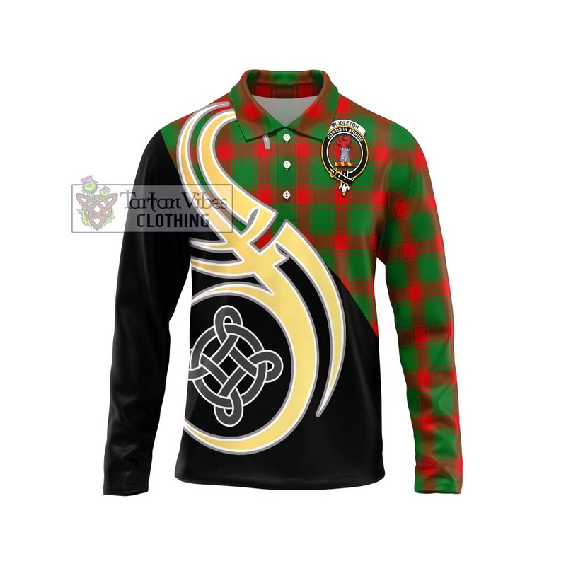 Middleton Modern Tartan Long Sleeve Polo Shirt with Family Crest and Celtic Symbol Style