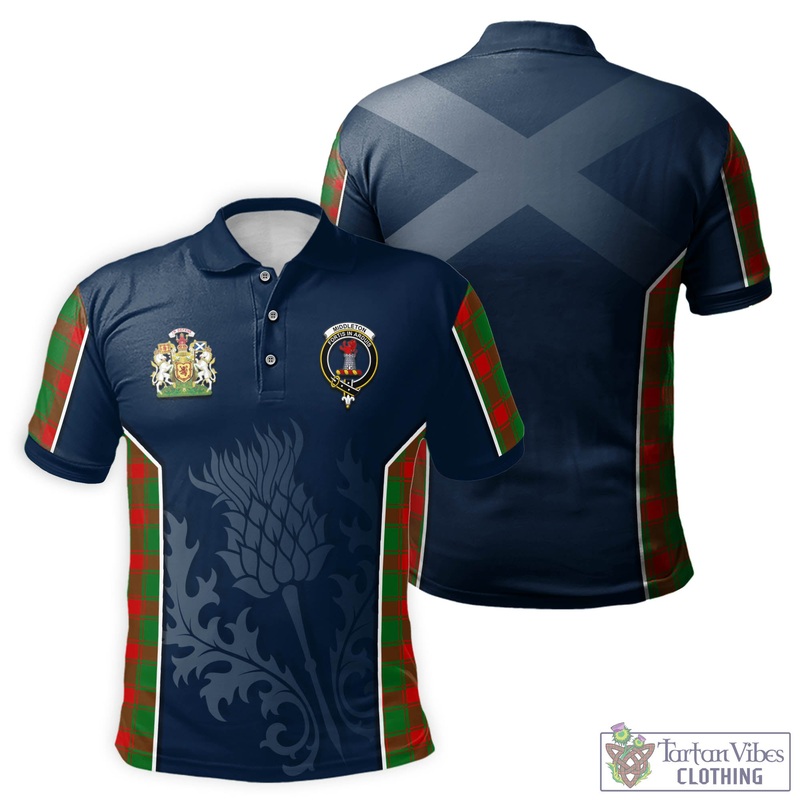 Middleton Modern Tartan Men's Polo Shirt with Family Crest and Scottish Thistle Vibes Sport Style