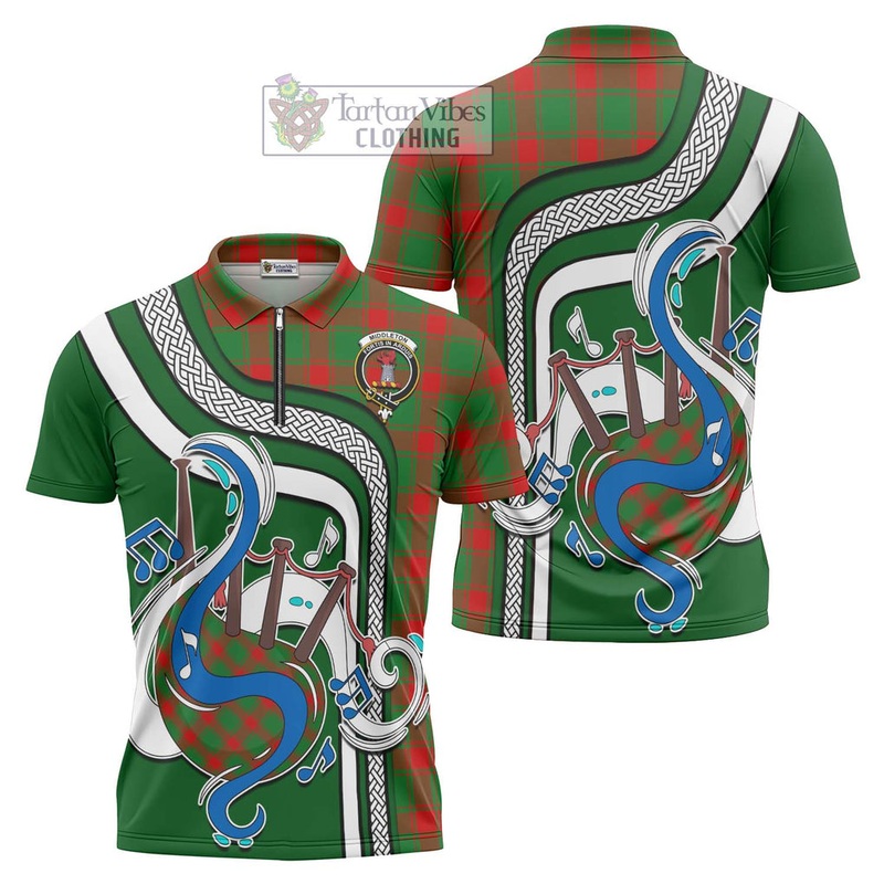 Middleton Modern Tartan Zipper Polo Shirt with Epic Bagpipe Style