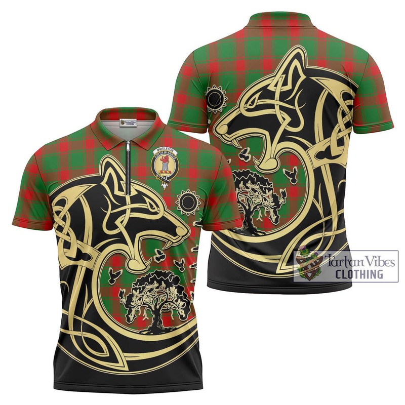 Middleton Modern Tartan Zipper Polo Shirt with Family Crest Celtic Wolf Style