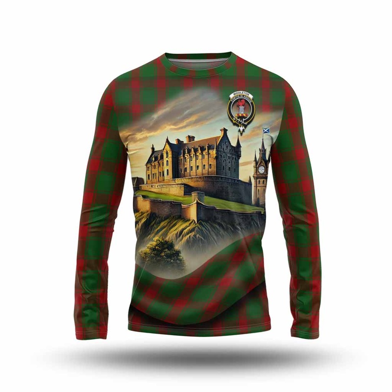 Middleton Tartan Family Crest Long Sleeve T-Shirt with Scottish Ancient Castle Style
