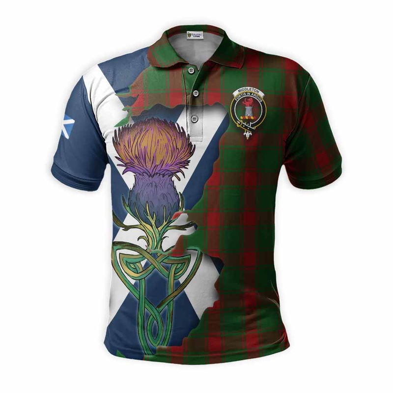 Middleton Tartan Family Crest Polo Shirt Scottish Thistle Celtic Inspired
