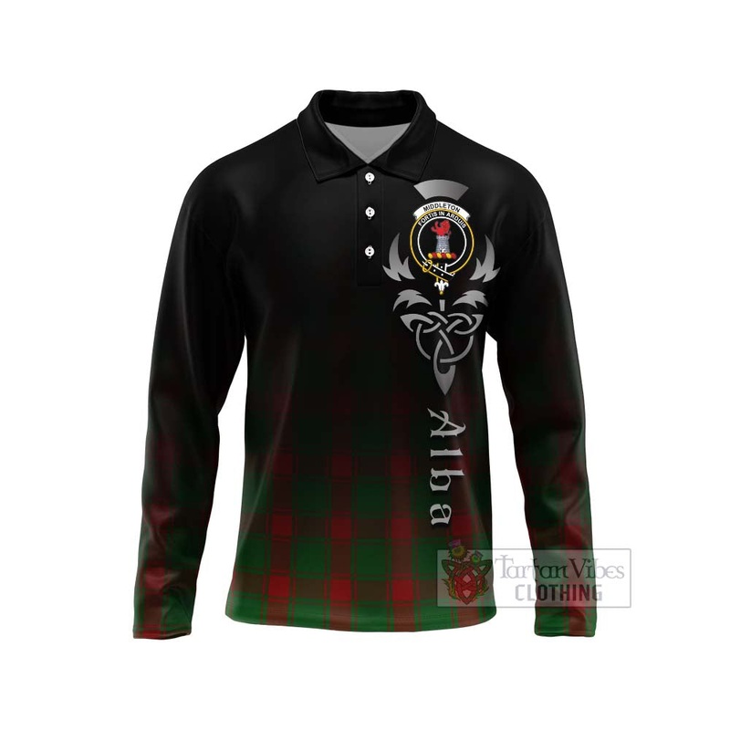Middleton Tartan Long Sleeve Polo Shirt Featuring Alba Gu Brath Family Crest Celtic Inspired