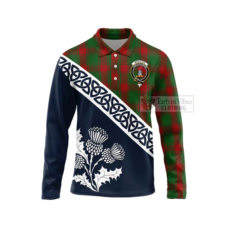 Middleton Tartan Long Sleeve Polo Shirt Featuring Thistle and Scotland Map