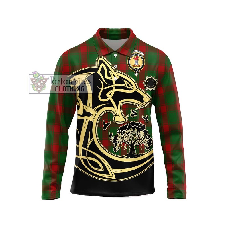 Middleton Tartan Long Sleeve Polo Shirt with Family Crest Celtic Wolf Style