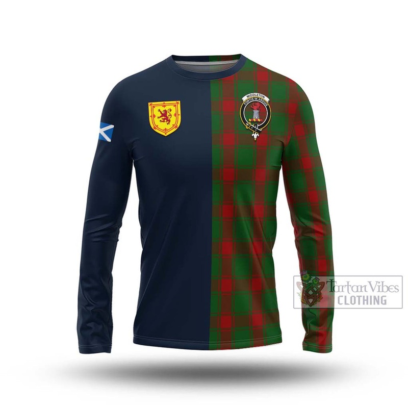 Middleton Tartan Long Sleeve T-Shirt Alba with Scottish Lion Royal Arm Half Style