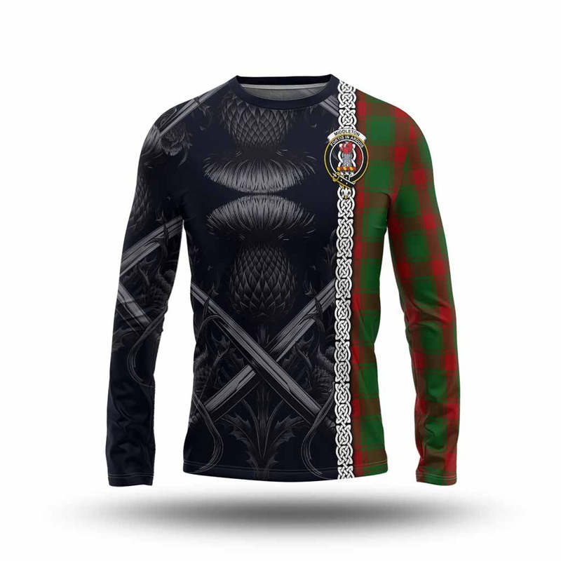 Middleton Tartan Long Sleeve T-Shirt with Family Crest Cross Sword Thistle Celtic Vibes