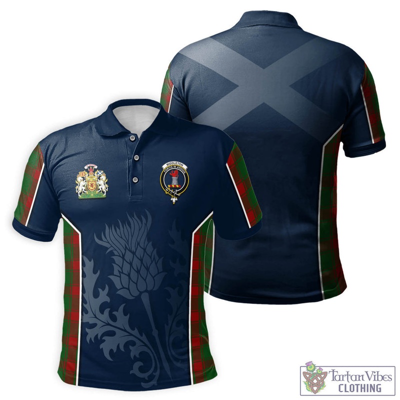 Middleton Tartan Men's Polo Shirt with Family Crest and Scottish Thistle Vibes Sport Style