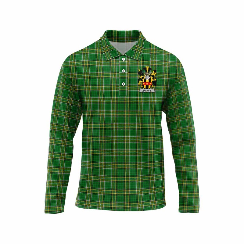 Merrick Irish Clan Tartan Long Sleeve Polo Shirt with Coat of Arms
