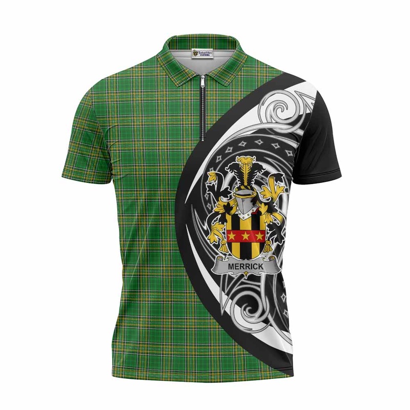 Merrick Irish Clan Zipper Polo Shirt Celtic Circle Style