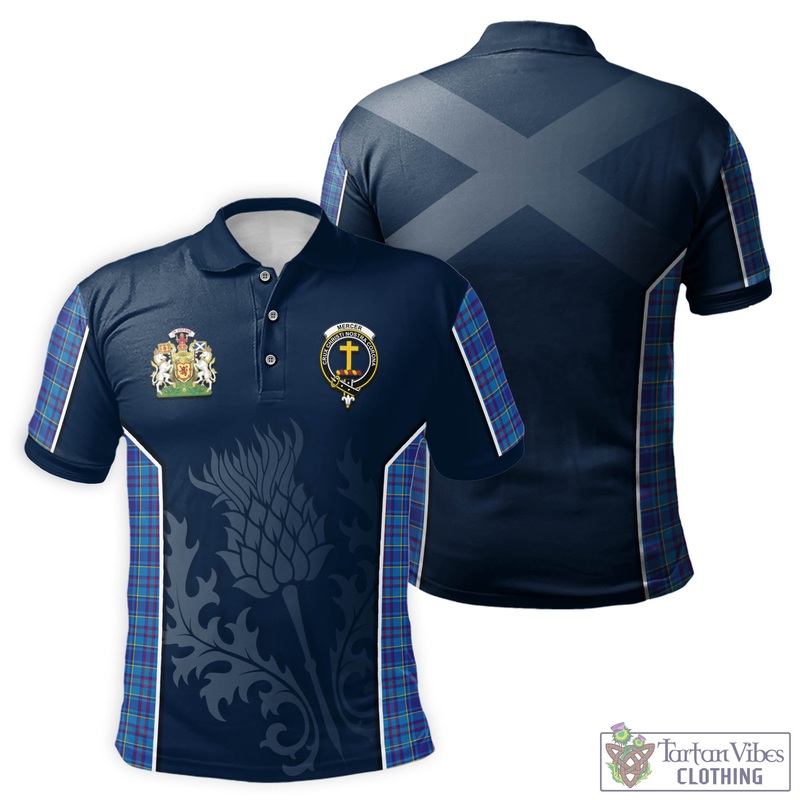 Mercer Tartan Men's Polo Shirt with Family Crest and Scottish Thistle Vibes Sport Style