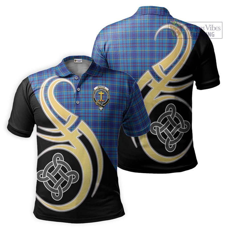 Mercer Tartan Polo Shirt with Family Crest and Celtic Symbol Style