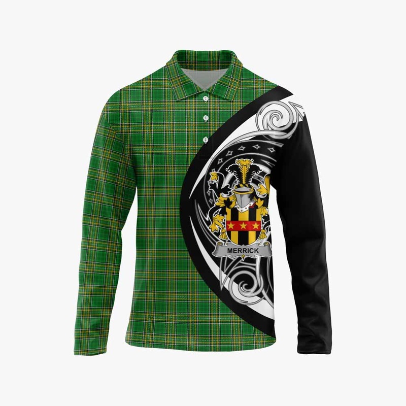 Merrick Irish Clan Long Sleeve Polo Shirt Celtic Circle Style
