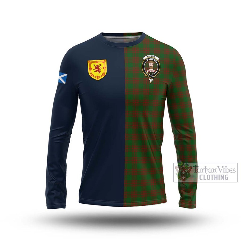 Menzies Tartan Long Sleeve T-Shirt Alba with Scottish Lion Royal Arm Half Style