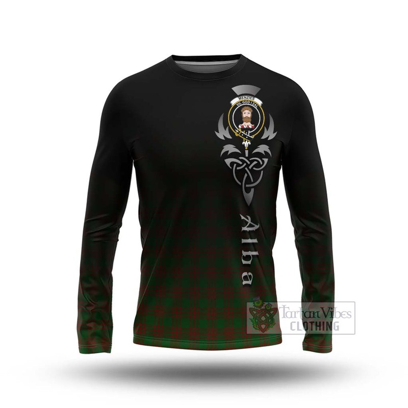 Menzies Tartan Long Sleeve T-Shirt Featuring Alba Gu Brath Family Crest Celtic Inspired